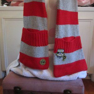 VINTAGE VICTORIA'S SECRET PINK A LISTERS KNIT SCARF WITH POCKET ENDS & PATCHES